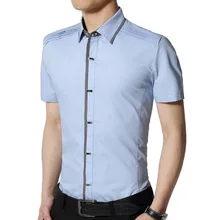 Мужская летняя рубашка новая модная брендовая одежда короткий рукав Мужская Однотонная рубашка приталенная хлопок Повседневная рубашка