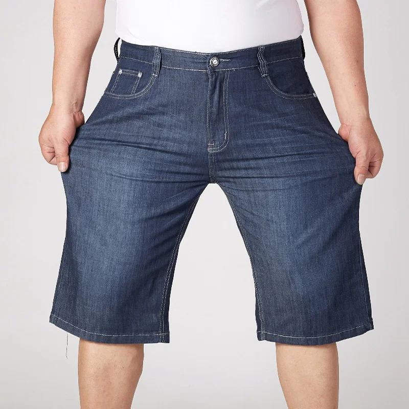 Очень большие размеры 30-52, летние тонкие мужские джинсовые шорты размера плюс, свободные прямые джинсовые шорты, размер d 52 50 48 46