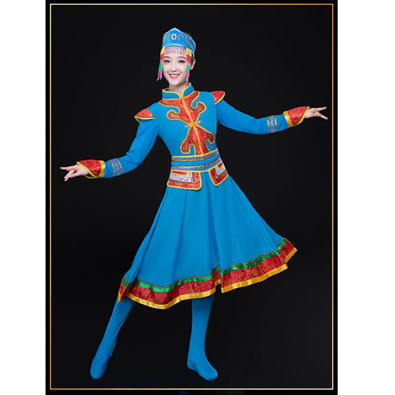 

Woman Asian National Dress Mongolia Folk Dancing Dress,Minority Mongolian Cosplay Dancing Dresses In Four Colors Robes Outfits