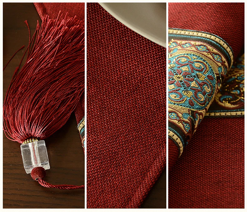 Chinese Traditional Table Runner With Fringe Luxury Patchwork Table Runners Home Decor Dresser Tea Dinner Table Runner Dustproof