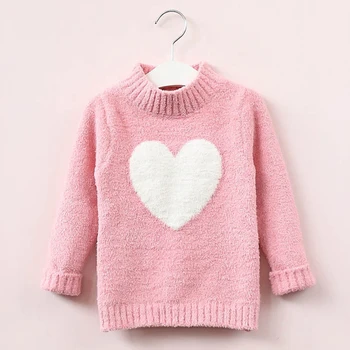 

Pink Heart Pattern Sweater Girl 2019 Winter Long Sleeve Warm Spring Knitted Baby Sweaters Pullover Top 8 Years Heart Tops Girls
