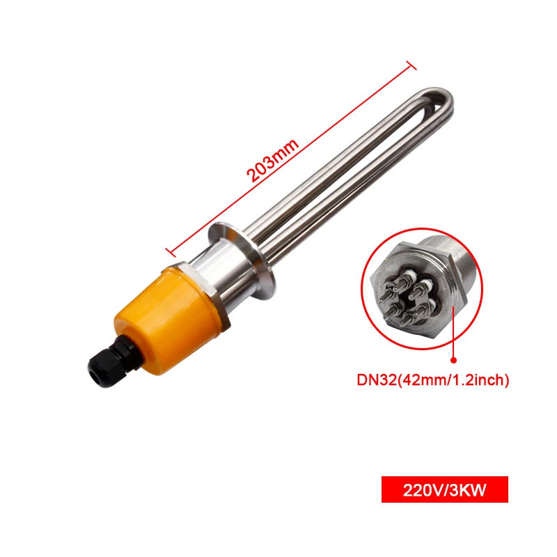 LJXH 1," погружная трубка для нагрева воды DN32 трубчатый нагреватель нагревательный элемент 220 В/380 В 304 нержавеющая сталь с гайкой - Цвет: 220V 3KW 203mm