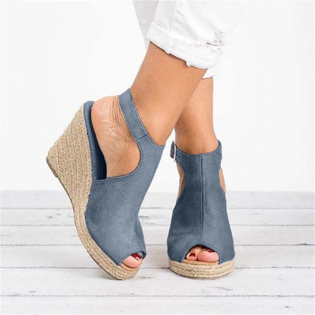 

Women's Sandals Ladies Fashion Solid Wedges Casual Buckle Strap Roman Shoes sandalen dames zapatos de mujer de moda 2019