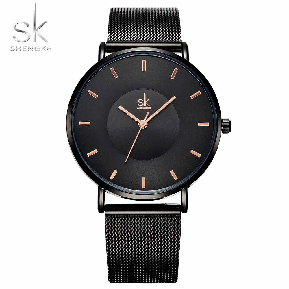 

SK Luxury Brand Women's Watch Clock Fashion Dress Quartz Wristwatch Stainless Steel Strap Simple Design Hours