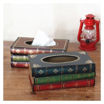 

Vintage American Wood Tissue Box Creative Storage Book Model Ornament Storage Box Desktop Tissue Box Home Decor Accessories Gift