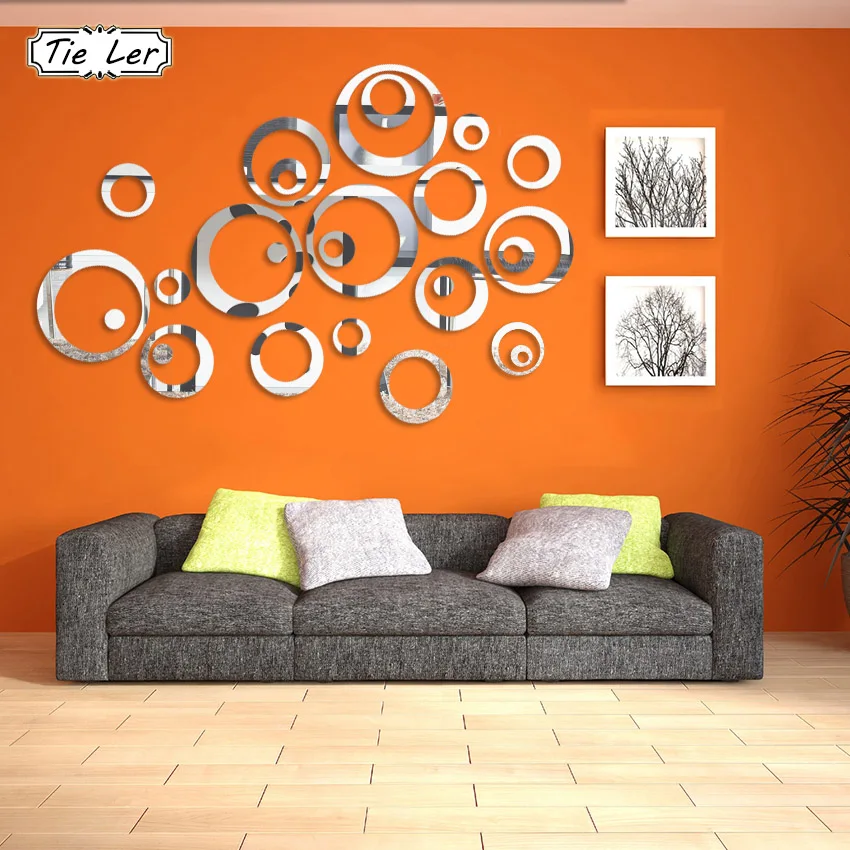NEW 21pc Gold Reflective Mirror Circles Wall Art Decor Acrylic Decal Stickers 
