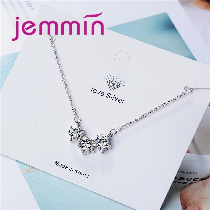 Горячее предложение, модное ожерелье с кулоном в виде звезды для женщин и девушек, 925 пробы Серебряное блестящее циркониевое ожерелье
