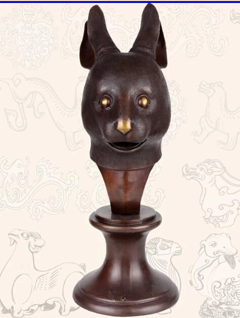 

free China Bronze Home Decoration Sculpture Auspicious Zodiac Rabbit Hare Head Statue fast