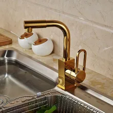 Golden Brass Kitchen Faucet Swivel Spout Vessel Sink Mixer Tap Deck Mounted