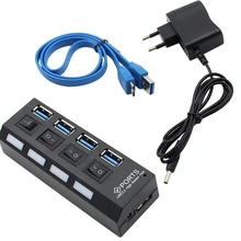 4-портовый usb-хаб 3,0 высокоскоростной 4 USB 3,0 концентратор с адаптером питания для ЕС/США/Австралии/Великобритании Мульти USB разветвитель Переключатель ВКЛ/ВЫКЛ для ноутбука