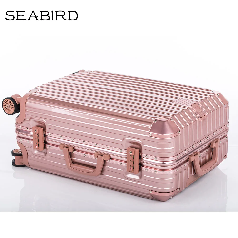 

SEABIRD 20"24"26"29 inch Luxury Aluminum Frame Trolley Suitcase Business Metal Spinner Luggage Women Travel Case Men Gray