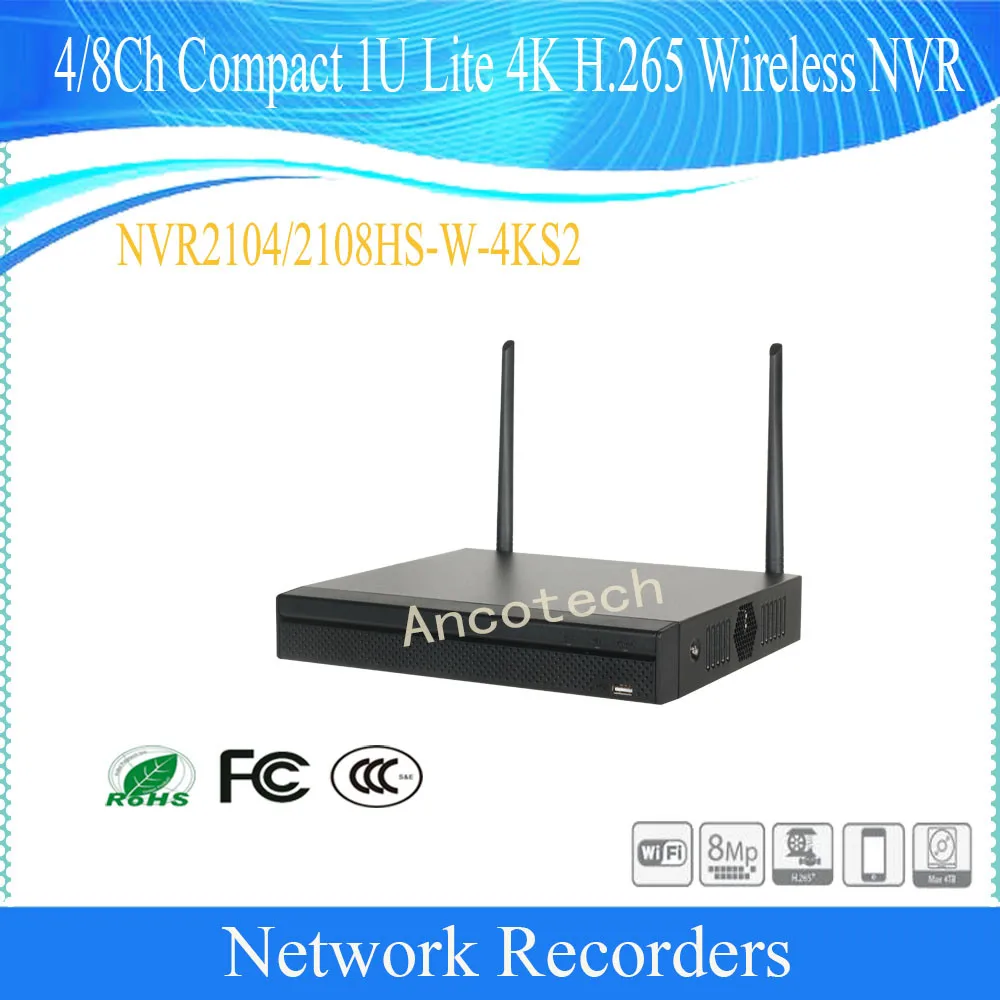 Free Shipping DAHUA 4CH 8CH Compact 1U Lite 4K H.265 Wireless Network Video Recorder DHI-NVR2104HS-W-4KS2/DHI-NVR2108HS-W-4KS2 |