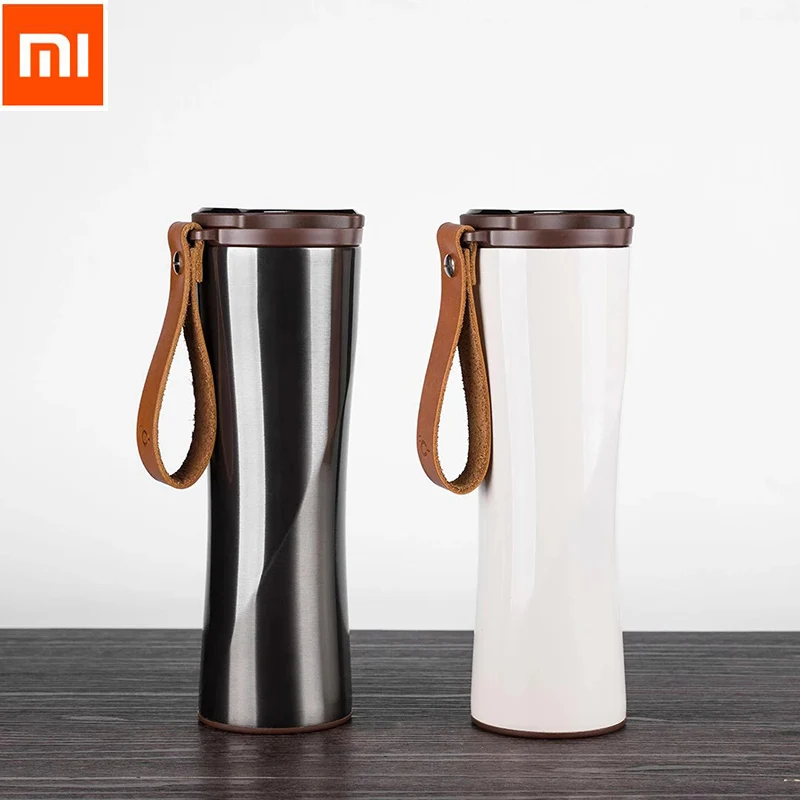 

2018 Gift Xiaomi Kiss Kiss Fish Slim Smart Cup 430ml OLED Temperature Screen 310g Protable Stainless Steel Cup with Leather Rope