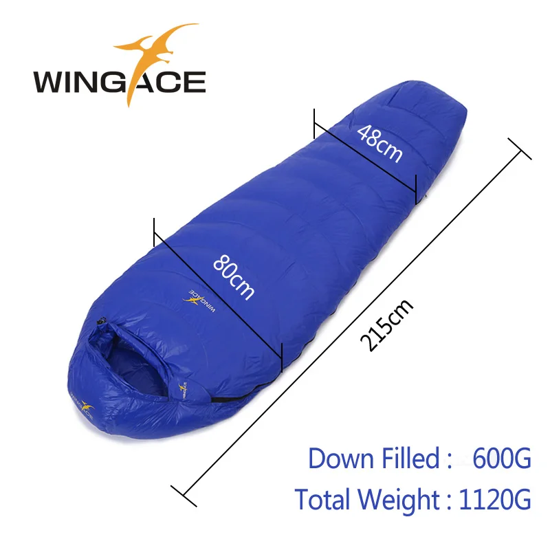 WINGACE Fill 600 г 1000 г гусиный пух спальный мешок Мумия Сверхлегкий походный uyku tulumu открытый альпинизм кемпинг спальный мешок - Цвет: Blue 600G