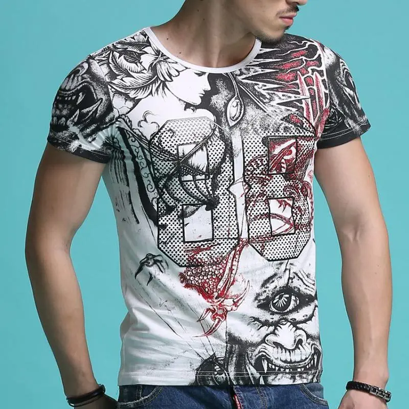 2018 summer new flower printed men's short sleeve T-shirt digital printing casua