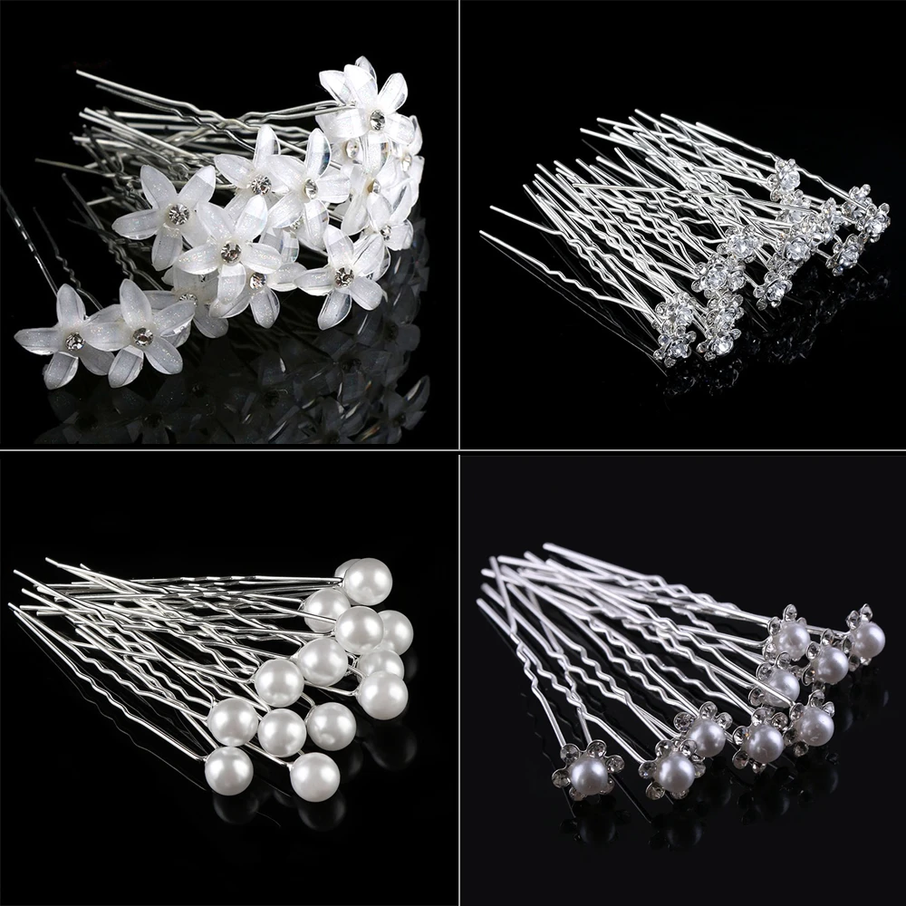 50/20 pcs/pack Women Flowers Hairpin Stick Wedding Bridal Crystal Flowers Hairpin U Shaped Hair Clip Hair Accessories Wholesale small hair clips