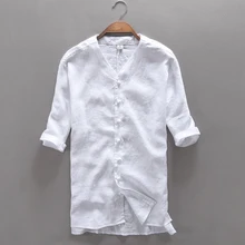 Новинка Лето Льняная мужская рубашка повседневная мужская рубашка с коротким рукавом дышащие тонкие мужские льняные рубашки бренд camisa masculina