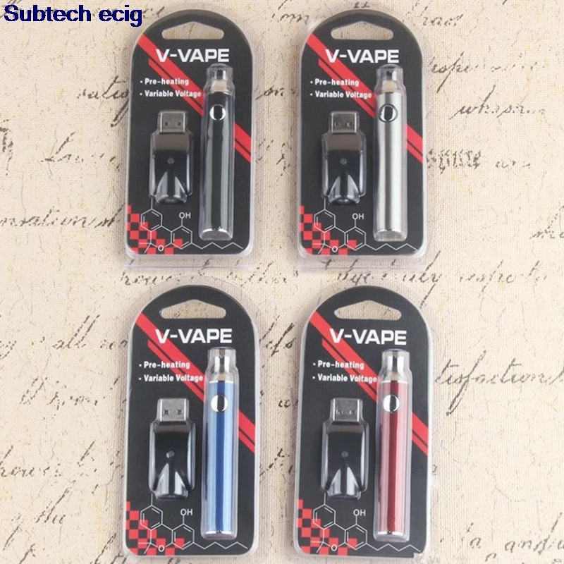 100 шт. V-VAPE подогреть VV Батарея blister Kit 650mAh свинцово кислотная батарея II и переменное Напряжение с USB Зарядное устройство для 510 воск густая масляная подогрева картридж