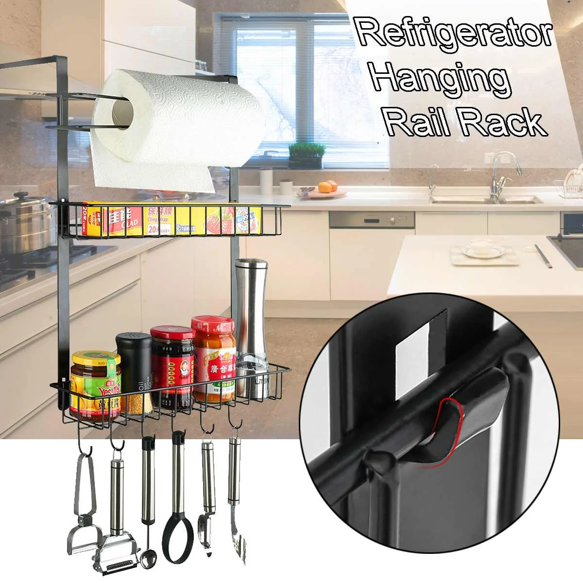 

Storage Rack Shelf Refrigerator Hanging Rail Rack Kitchen Cupboard Organizer Home Space Saving Spice Cabinet Storage Rack