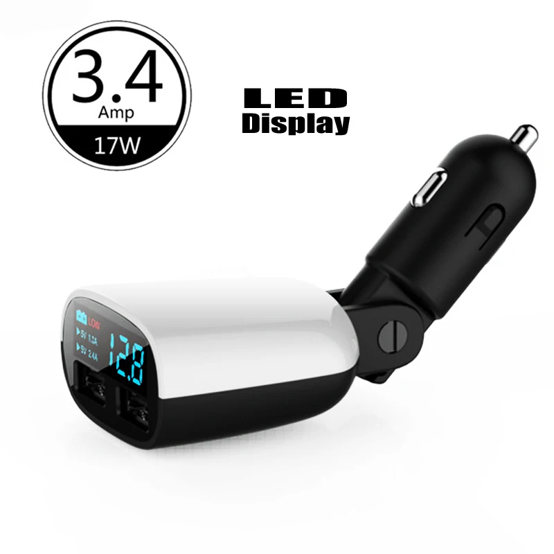 3.4A автомобильное зарядное устройство с двумя usb портами со светодиодной головкой
