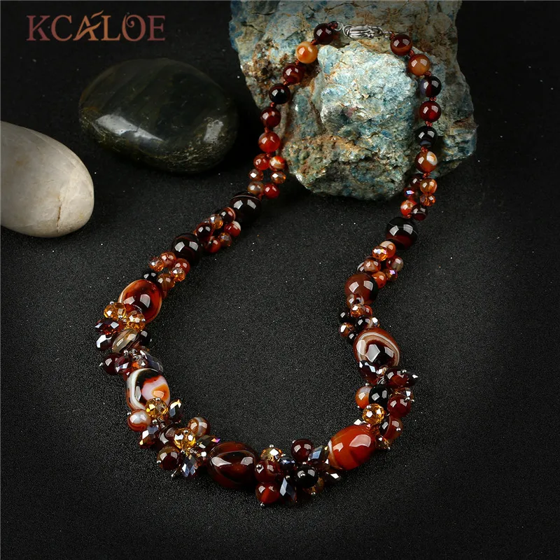 

KCALOE Natural Austrian Crystal Necklace Women Vintage Collar Onyx Semi-Precious Stones Handmade Necklaces & Pendants Choker