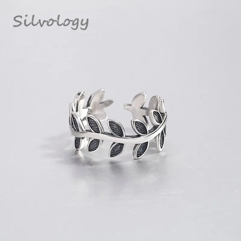 

Silvology 925 Sterling Silver Leaves Rings Silver Vintage Leaf Creative 2019 new Open Rings For Women Elegant Jewelry for girls