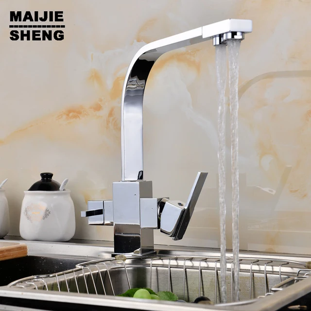 Best Offers mixer tap 3 way kitchen faucet sink mixer water kitchen dinking faucet Double function chrome kitchen faucet three way sink