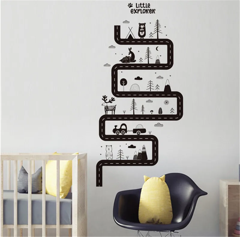 

Cartoon Animal Car Road Wall Stickers for Kids room Living room Bedroom Background Wall Decor Art Mural