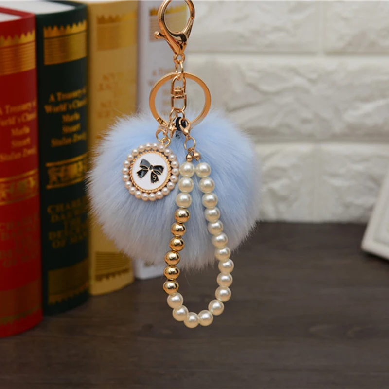 

Charms Bowknot Faux Fur Keychain Women Trinkets Suspension On Bags Car Key Chain Keyring Toy Gifts Cute Jewelry Pendant