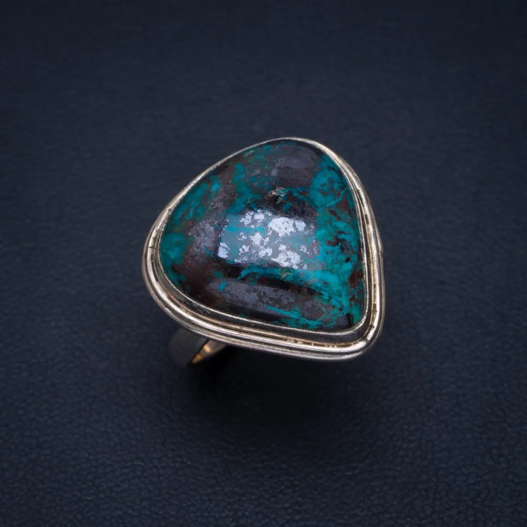 

Natural Chrysocolla Handmade Unique 925 Sterling Silver Ring 7.5 AU0061