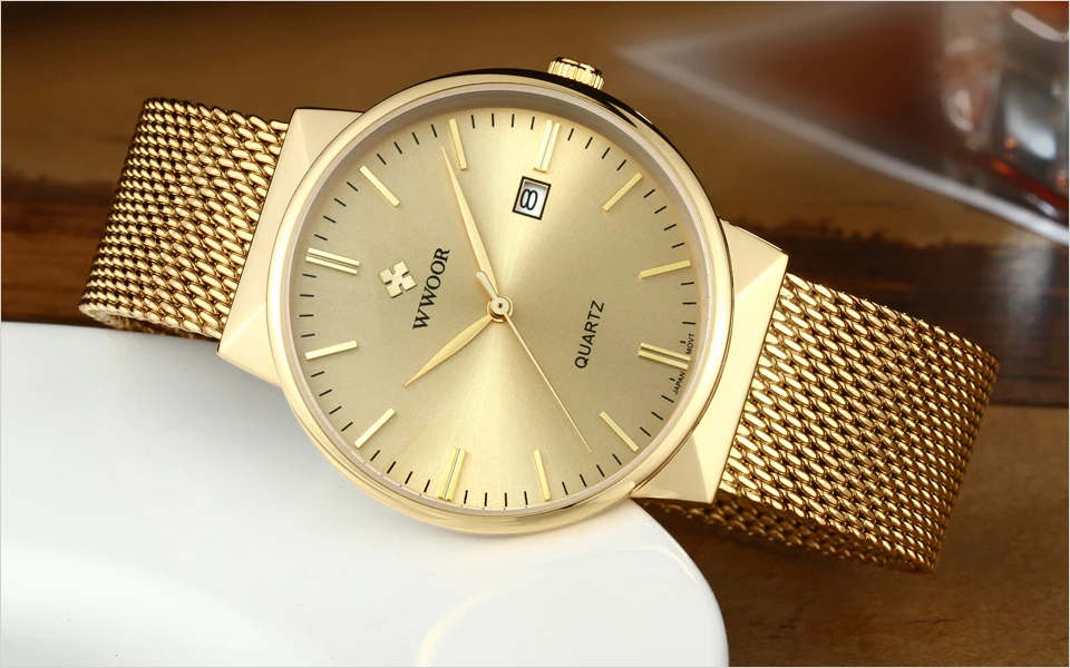 WWOOR Gold Mens Watch Date Waterproof Stainless Steel Watch Men Sport erkek kol saati Male Clock Brand Quartz Wristwatches (7)