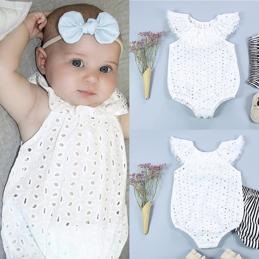 2018 Fashion Cotton White Rompers Infant Baby Girl Clothes Lace Floral