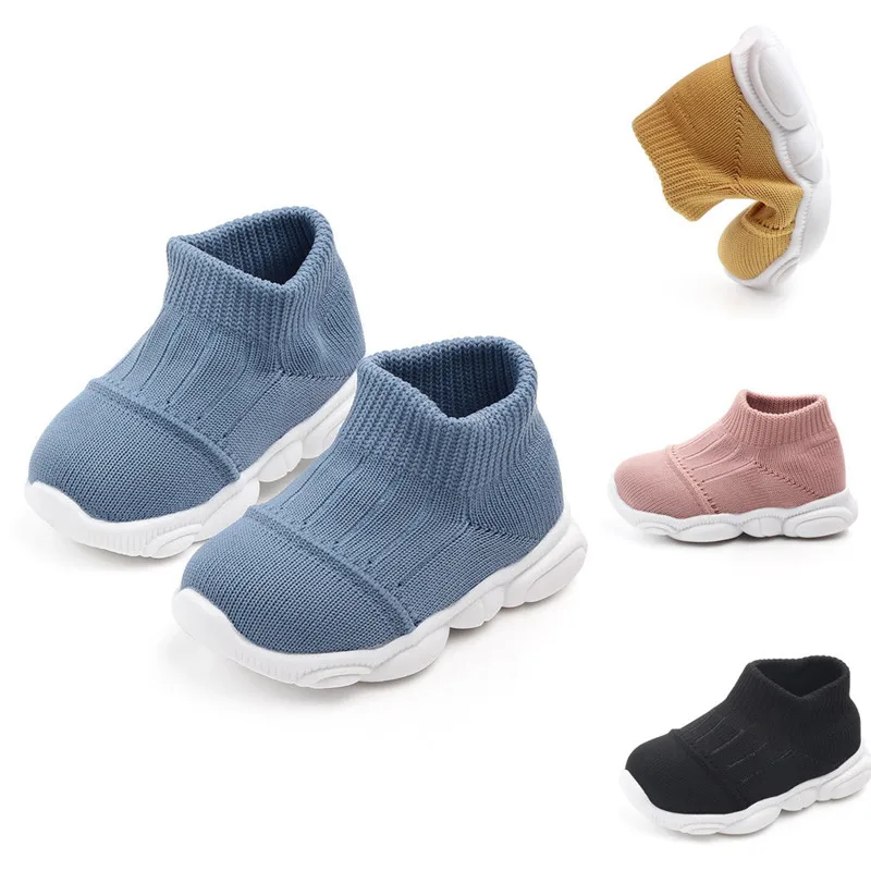 Baby Girls Boys Striped Mesh Sport Run Sneakers Casual Shoes Children's solid color breathable flying woven socks shoes
