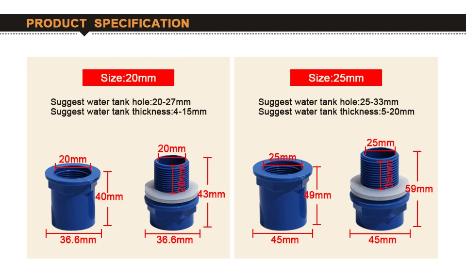 Фитинг трубы из ПВХ 20/25/32/40/50 мм ID соединение водопроводных труб для водяного резервуара 1/2 ''1'' 1,5 ''Water Разъемы DIY Пластик соединения для трубок