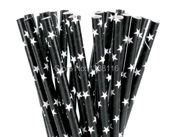 100 шт Черный постельные принадлежности с белая звезда бумажные соломинки, вечерние поставки бумажные соломинки онлайн