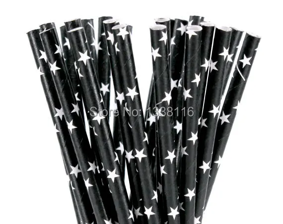 Paper Straws - Black and White Stars