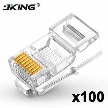 

JKING 100Pcs Cat5e Cat6 Connector RJ45 Connector ez RJ45 Cat6 Network Cable Plug Unshielded Modular UTP Terminals Have Hole