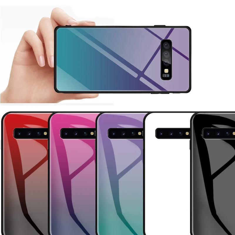 

Gradient Tempered Glass Phone Case For Samsung S10 Plus 360 Shockproof Clear Silicon Cover For Samsung Galaxy S10 Plus S10e S 10