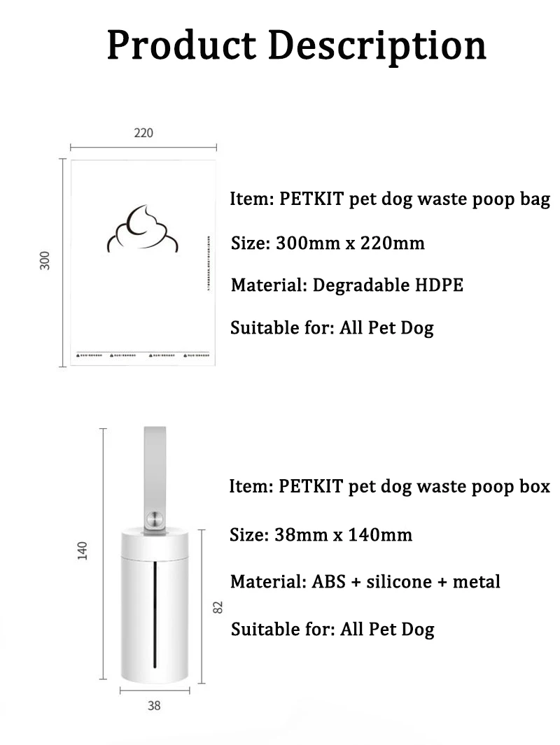 PETKIT Portable Pet Dog Waste Poop Bag Dispenser Pet Dog Puppy Pooper Scooper Clean Degradable Bags Waste Recoge Walking Supply