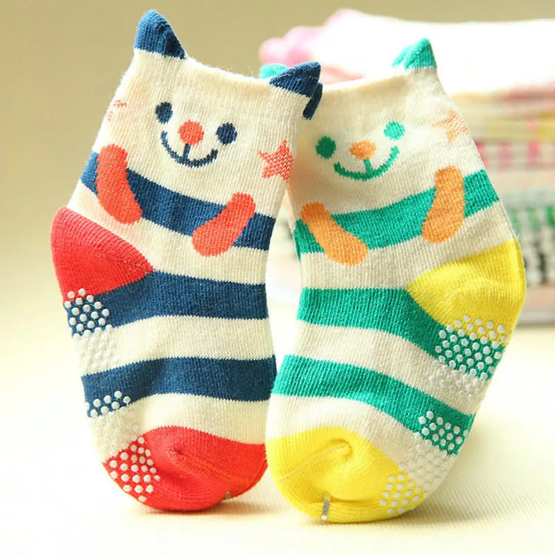 2 Pairs/lot Cotton Striped Baby Socks Infant Funny Socks Anti Slip Newborn Baby Boys Girls Sock
