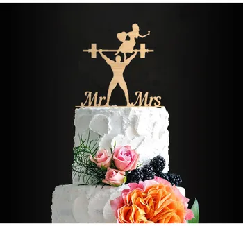 

Wood Weight lifting wedding cake topper for Rutic Wedding Cake Decorating Personalized Cake Topper Bride and Groom Cake Decor