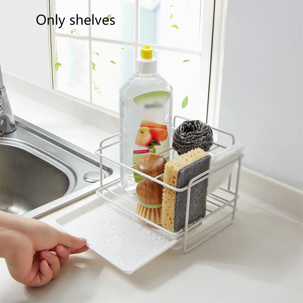 Домашний Органайзер для раковины для хранения мелочей с поддоном для слива, съемный держатель губки для мытья посуды в ванной комнате, кухонные аксессуары