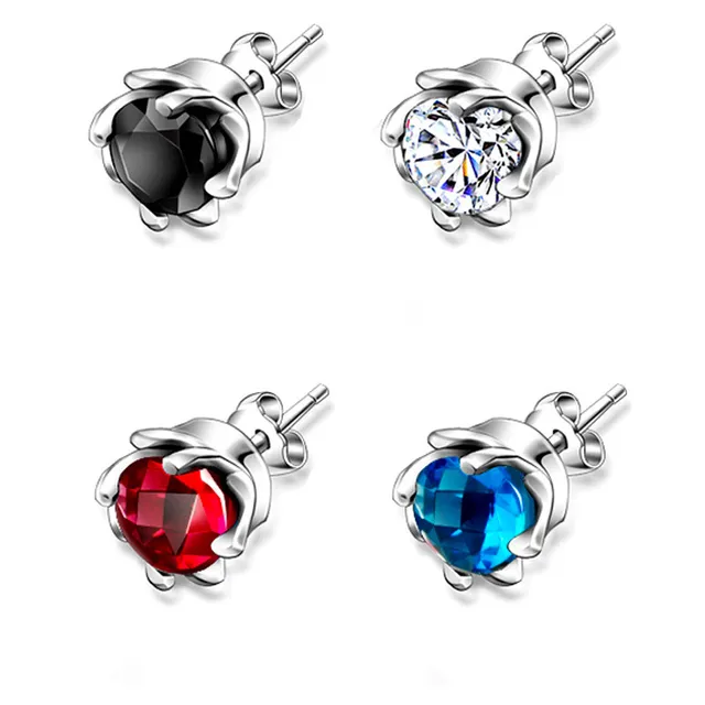 Lukeni Top Quality 925 Sterling Silver Earrings Men Jewelry Trendy Lukeni Top Quality 925 Sterling Silver Earrings Men Jewelry Trendy Blue Black Zircon Crystal Rose Stud