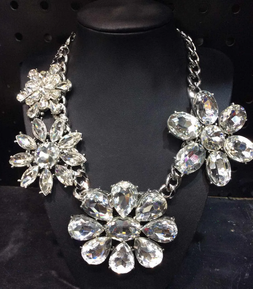 european style jewelry large crystal flower necklace fashionable