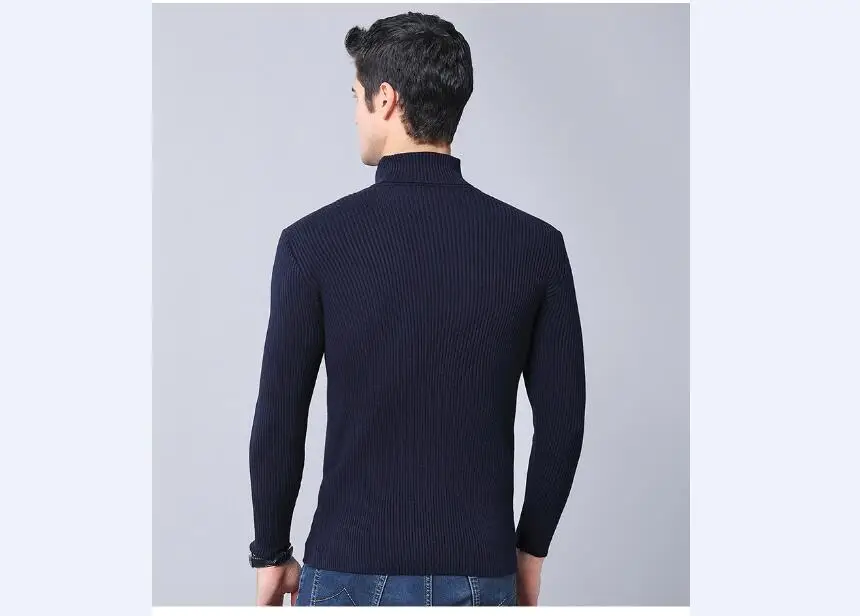 Высокое качество зимние толстые теплые кашемировые свитера мужские свитеры с воротником Slim Fit пуловер для мужчин Классическая шерстяная
