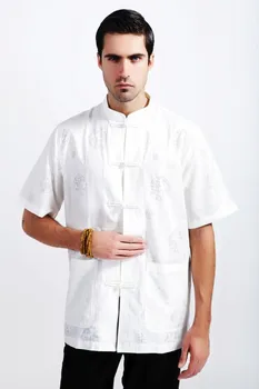 

Fashion New Summer White Tradition Chinese Men's Cotton Linen Kung-Fu Shirt with Pocket M L XL XXL XXXL M25-2