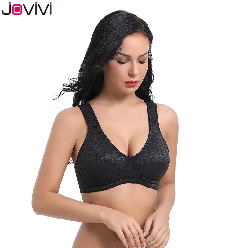 Jovivi New Beauty Women's Bra Wirefree Underwear Non Padded Seamless Bra Full Coverage Bra Plus Size Ladies Bra Black/Nude Color