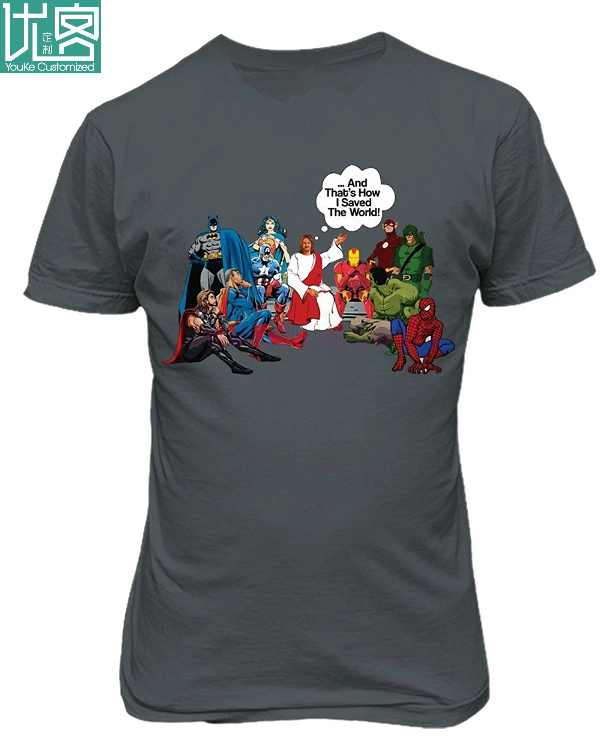 

KING THREADS Jesus And Superheroes That's How I Saved The World Christian Funny Mens T Shirt