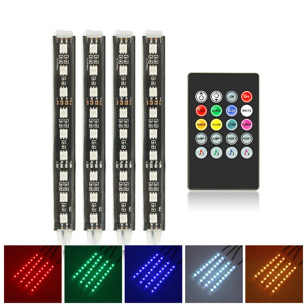 

ANBLUB 1set 4x9 LEDs Wireless Remote Music Control Car Atmosphere Light 5050 SMD LED Auto Interior Foot Lamp Decorative Light