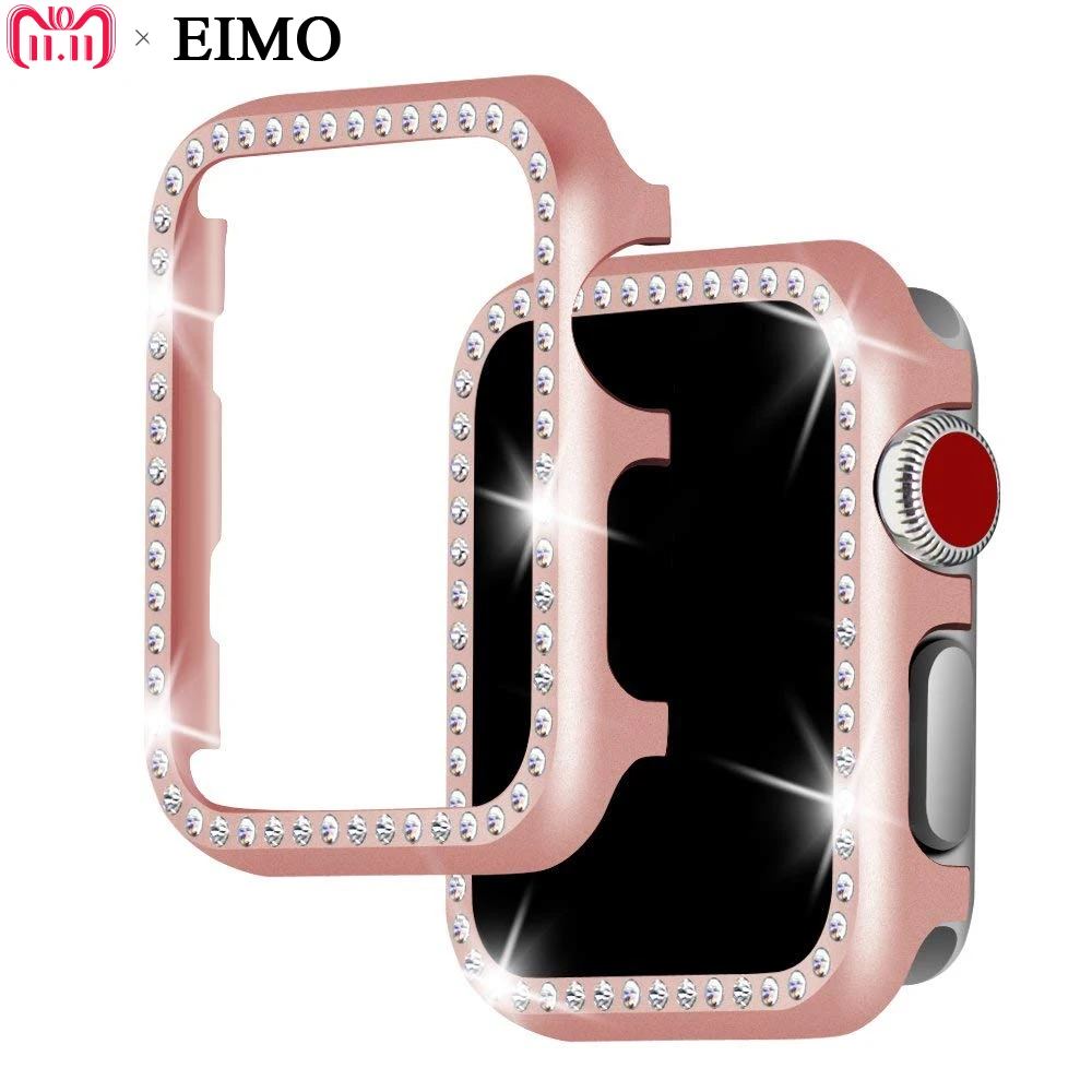 EIMO Diamond защитный чехол для мм Apple watch группа 42 мм/мм 38 мм Iwatch ремешок 3/2 алюминий сплав рамки Кристалл Обложка в виде ракушки черный
